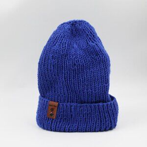 Handmade Knit Trinity Bay Blue Merino Wool Ribbed Knit Beanie Hat